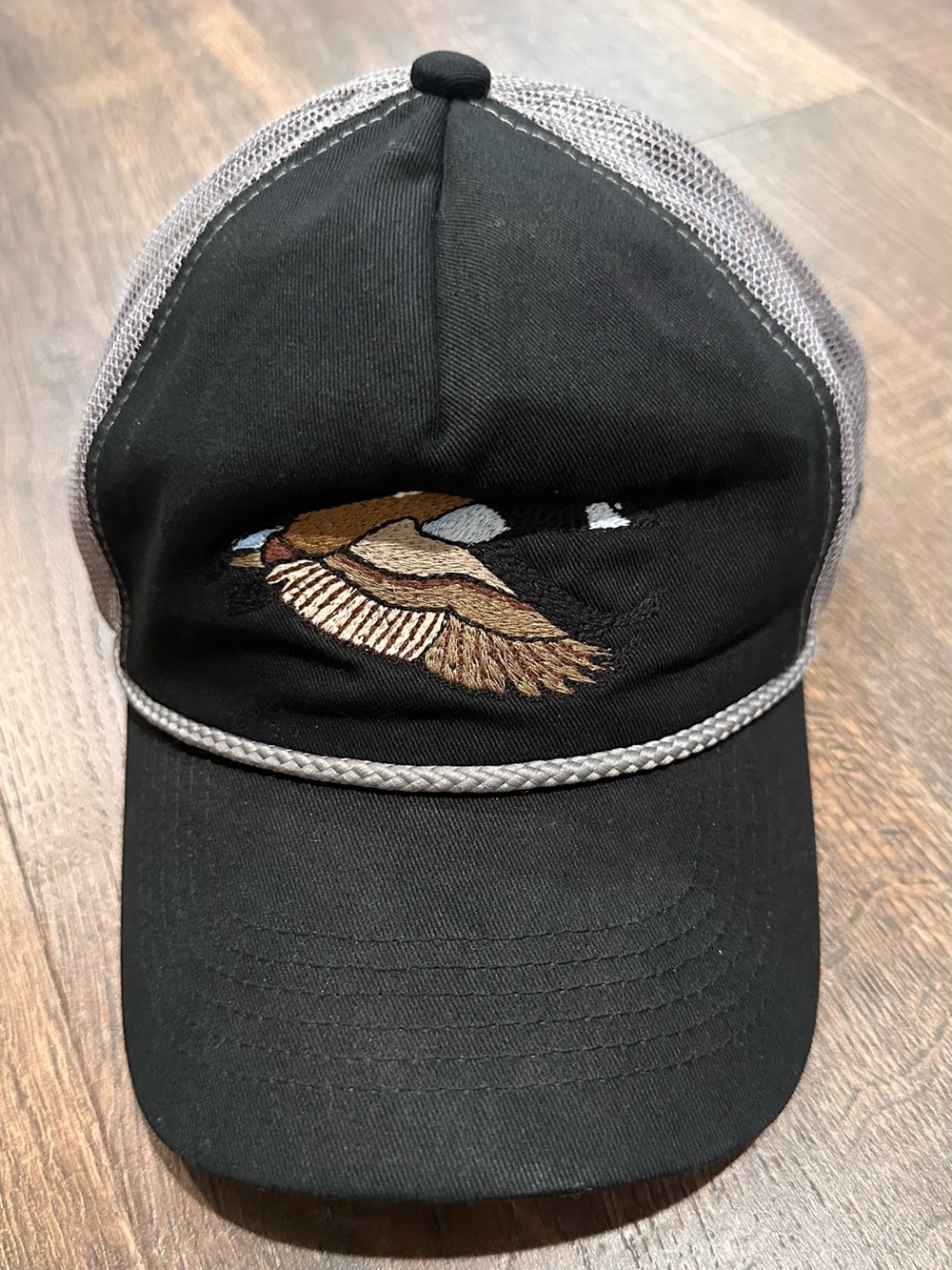 Drake Black and Gray Mesh Trucker Hat with Embroidered Bird
